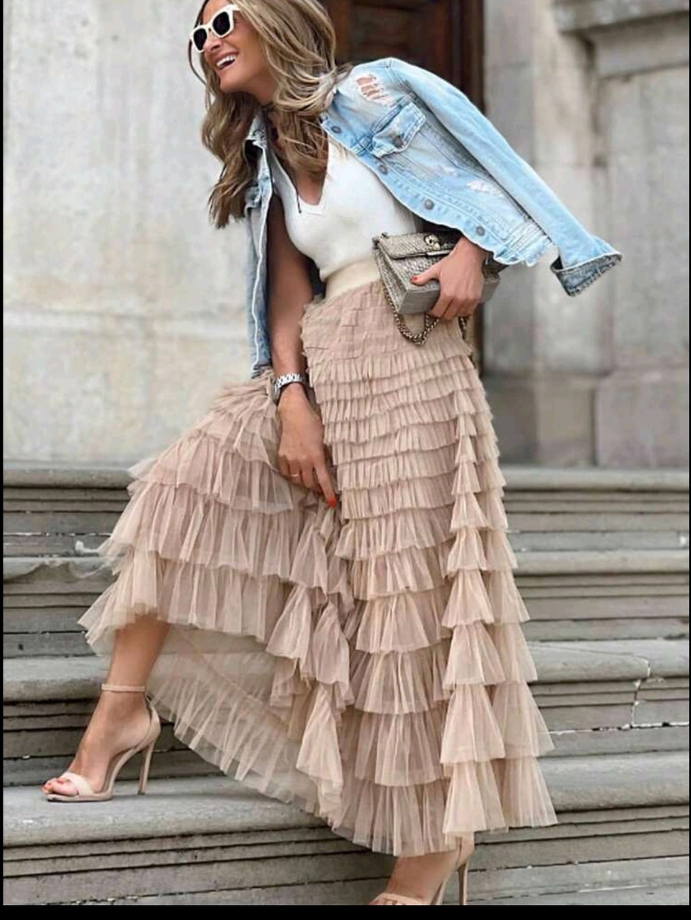 New French Style Long Skirt For Women, Elegant High Waist Mesh Tulle Puff Skirt,